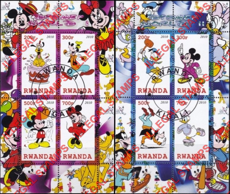 Rwanda 2010 Disney World Cartoon Characters Illegal Stamp Souvenir Sheets of 4 Rwanda 2010 Disney World Cartoon Characters Illegal Stamp Souvenir Sheets of 4