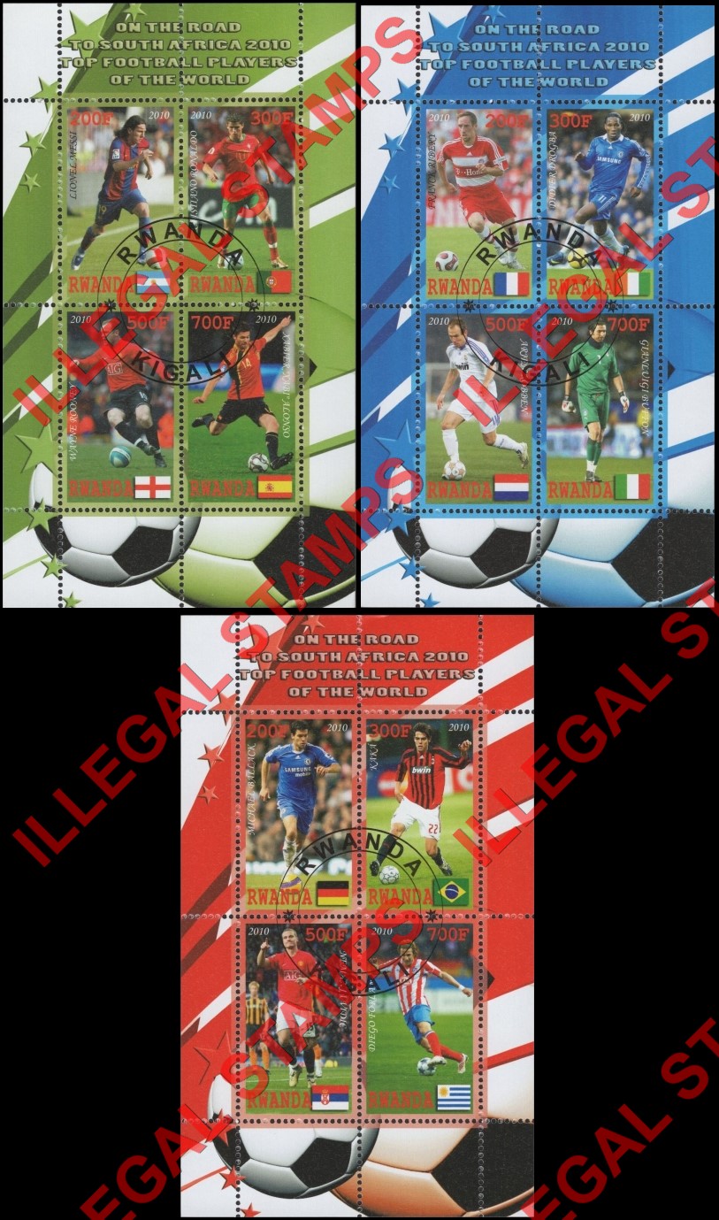Rwanda 2010 Football Soccer Players Illegal Stamp Souvenir Sheets of 4 Rwanda 2010 Football Soccer Players Illegal Stamp Souvenir Sheets of 4