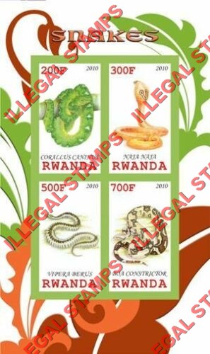 Rwanda 2010 Snakes Illegal Stamp Souvenir Sheet of 4 Rwanda 2010 Snakes Illegal Stamp Souvenir Sheet of 4