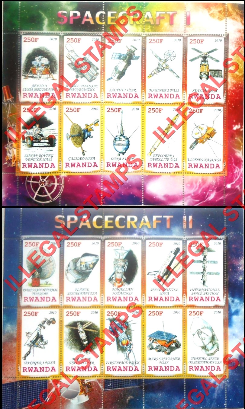 Rwanda 2010 Spacecraft Illegal Stamp Sheets of 10 Rwanda 2010 Spacecraft Illegal Stamp Sheets of 10