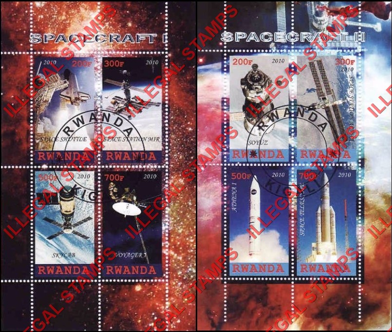 Rwanda 2010 Spacecraft Illegal Stamp Souvenir Sheets of 4 Rwanda 2010 Spacecraft Illegal Stamp Souvenir Sheets of 4