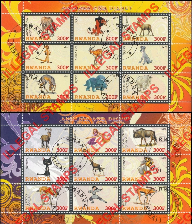 Rwanda 2011 Animals and Disney Characters Illegal Stamp Sheets of 9 (Part 1) Rwanda 2011 Animals and Disney Characters Illegal Stamp Sheets of 9 (Part 1)