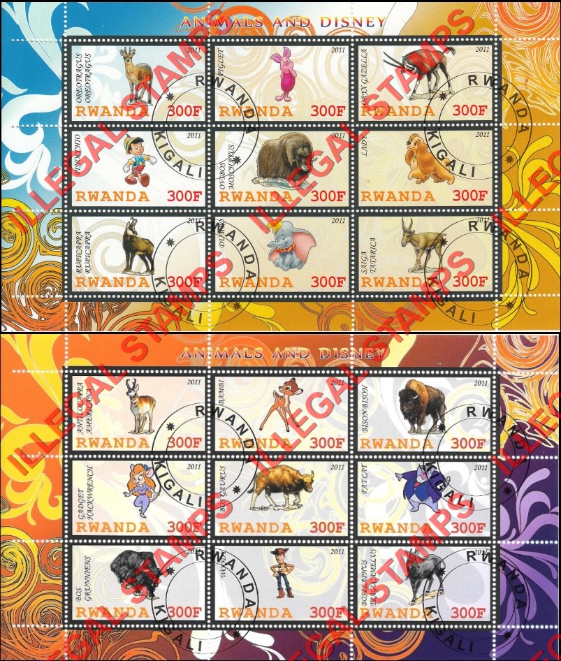Rwanda 2011 Animals and Disney Characters Illegal Stamp Sheets of 9 (Part 2) Rwanda 2011 Animals and Disney Characters Illegal Stamp Sheets of 9 (Part 2)