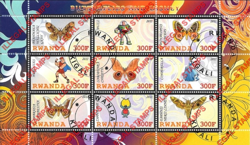 Rwanda 2011 Butterflies and Disney Characters Illegal Stamp Sheets of 9 (Part 2) Rwanda 2011 Butterflies and Disney Characters Illegal Stamp Sheets of 9 (Part 2)
