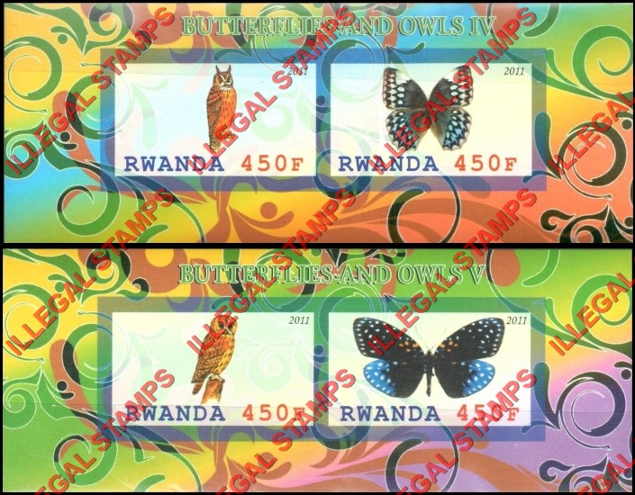 Rwanda 2011 Butterflies and Owls Illegal Stamp Souvenir Sheets of 2 (Part 2) Rwanda 2011 Butterflies and Owls Illegal Stamp Souvenir Sheets of 2 (Part 2)