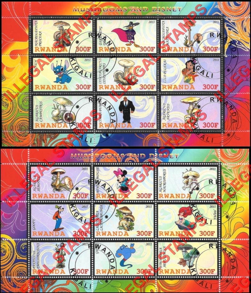 Rwanda 2011 Mushrooms and Disney Characters Illegal Stamp Sheets of 9 (Part 1) Rwanda 2011 Mushrooms and Disney Characters Illegal Stamp Sheets of 9 (Part 1)