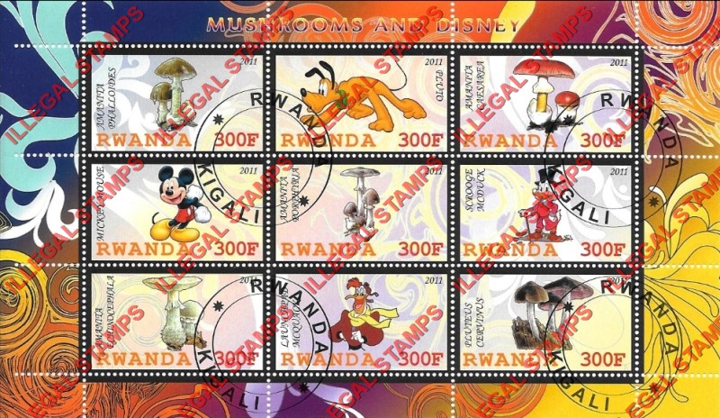 Rwanda 2011 Mushrooms and Disney Characters Illegal Stamp Sheets of 9 (Part 2) Rwanda 2011 Mushrooms and Disney Characters Illegal Stamp Sheets of 9 (Part 2)
