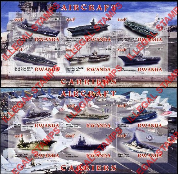 Rwanda 2012 Aircraft Carriers Illegal Stamp Souvenir Sheets of 6 Rwanda 2012 Aircraft Carriers Illegal Stamp Souvenir Sheets of 6