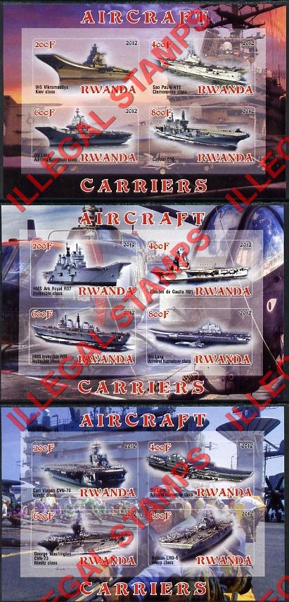 Rwanda 2012 Aircraft Carriers Illegal Stamp Souvenir Sheets of 4 Rwanda 2012 Aircraft Carriers Illegal Stamp Souvenir Sheets of 4
