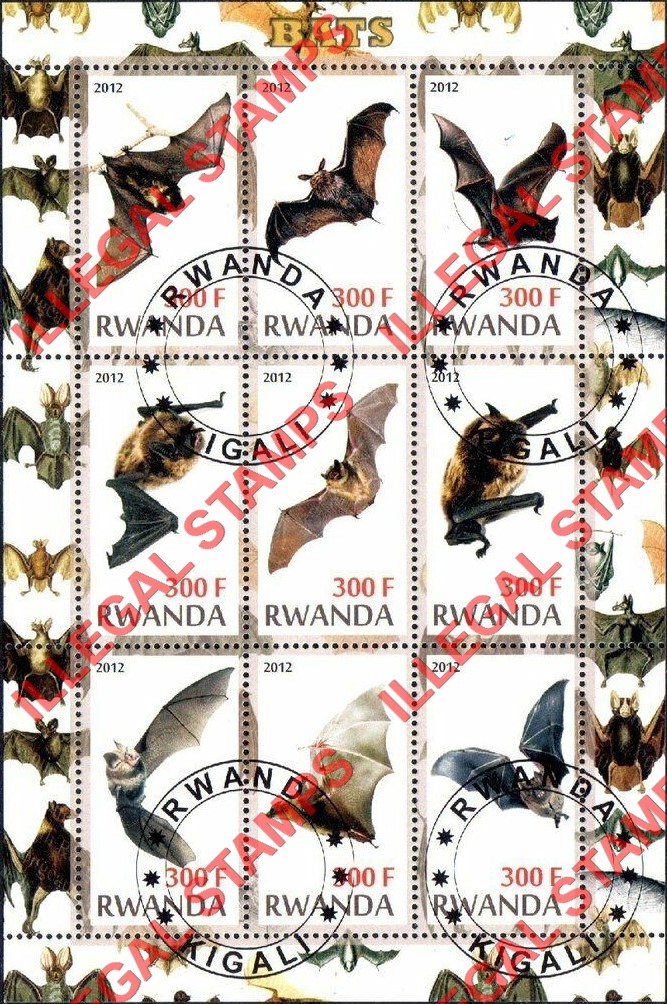 Rwanda 2012 Bats Illegal Stamp Sheet of 9 Rwanda 2012 Bats Illegal Stamp Sheet of 9