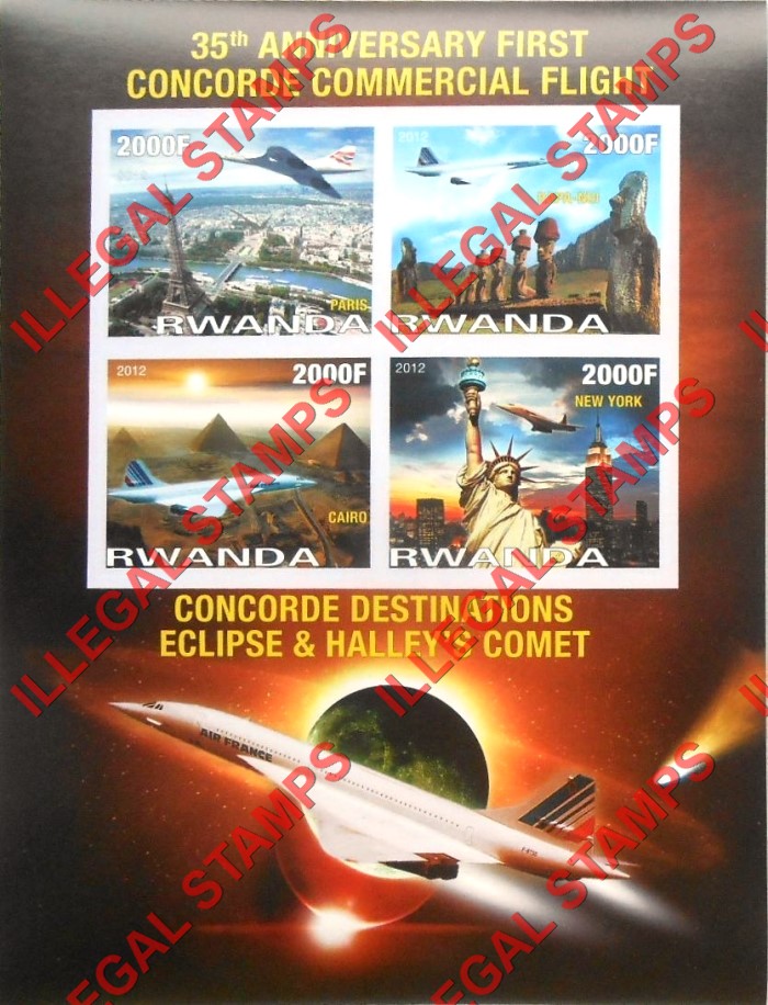 Rwanda 2012 Concorde 35th Anniversary Illegal Stamp Souvenir Sheet of 4 Rwanda 2012 Concorde 35th Anniversary Illegal Stamp Souvenir Sheet of 4