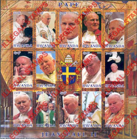 Rwanda 2012 Pope John Paul II Illegal Stamp Sheet of 15 Rwanda 2012 Pope John Paul II Illegal Stamp Sheet of 15
