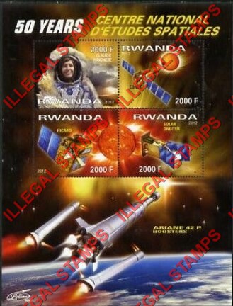 Rwanda 2012 Space 50th Anniversary Ariane 42 P Illegal Stamp Souvenir Sheet of 4 Rwanda 2012 Space 50th Anniversary Ariane 42 P Illegal Stamp Souvenir Sheet of 4