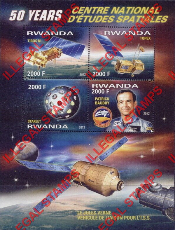 Rwanda 2012 Space 50th Anniversary Jules Verne Illegal Stamp Souvenir Sheet of 4 Rwanda 2012 Space 50th Anniversary Jules Verne Illegal Stamp Souvenir Sheet of 4