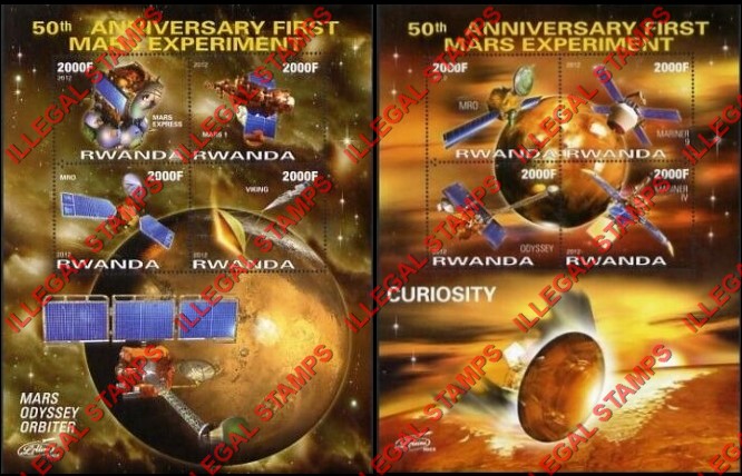 Rwanda 2012 Space 50th Anniversary Mars Experiment Illegal Stamp Souvenir Sheets of 4 Rwanda 2012 Space 50th Anniversary Mars Experiment Illegal Stamp Souvenir Sheets of 4