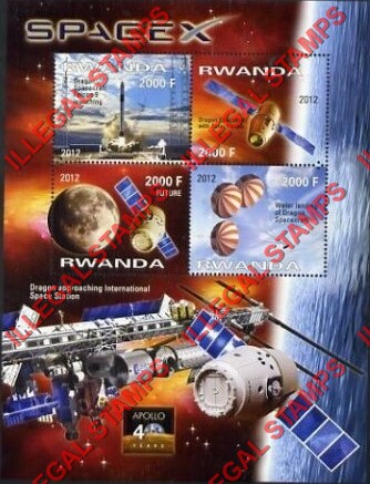 Rwanda 2012 Space 50th Anniversary SpaceX Illegal Stamp Souvenir Sheet of 4 Rwanda 2012 Space 50th Anniversary SpaceX Illegal Stamp Souvenir Sheet of 4