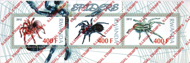 Rwanda 2012 Spiders Illegal Stamp Souvenir Sheet of 3 Rwanda 2012 Spiders Illegal Stamp Souvenir Sheet of 3