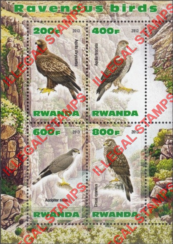 Rwanda 2013 Birds of Prey Ravenous Birds Illegal Stamp Souvenir Sheet of 4 Rwanda 2013 Birds of Prey Ravenous Birds Illegal Stamp Souvenir Sheet of 4
