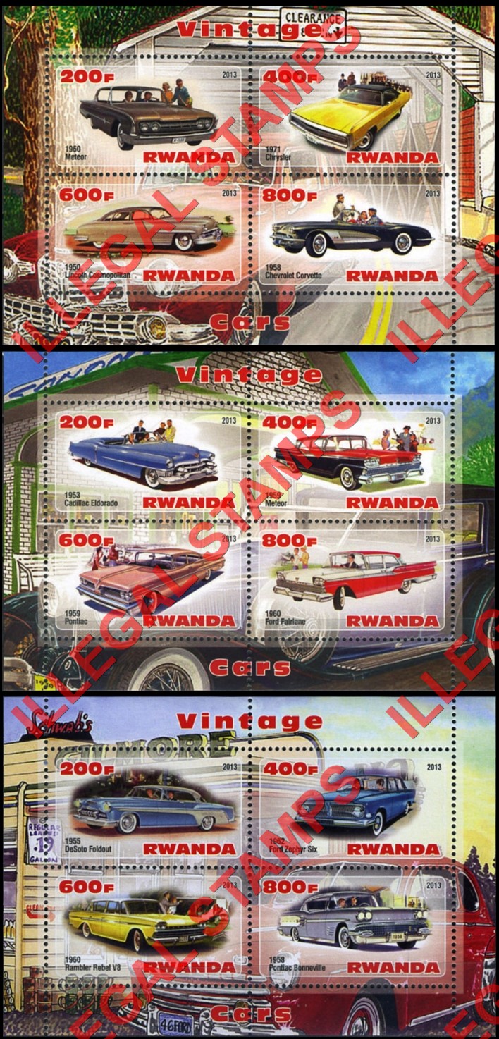 Rwanda 2013 Vintage Cars Illegal Stamp Souvenir Sheets of 4 Rwanda 2013 Vintage Cars Illegal Stamp Souvenir Sheets of 4