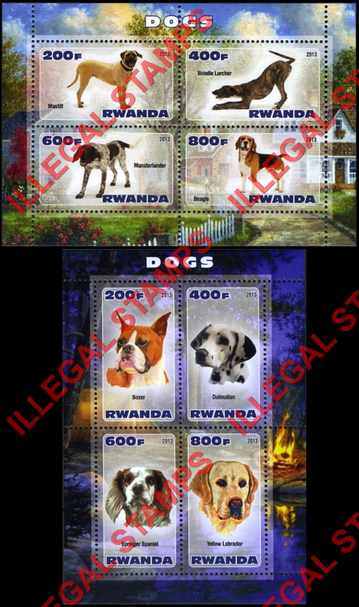 Rwanda 2013 Dogs Illegal Stamp Souvenir Sheets of 4 Rwanda 2013 Dogs Illegal Stamp Souvenir Sheets of 4