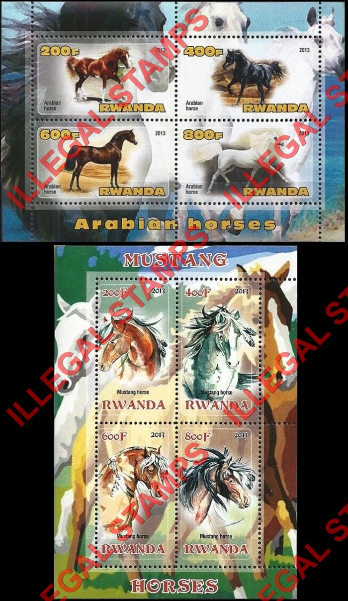 Rwanda 2013 Horses Illegal Stamp Souvenir Sheets of 4 Rwanda 2013 Horses Illegal Stamp Souvenir Sheets of 4