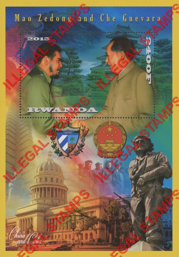 Rwanda 2013 Mao Zedong and Che Guevara Illegal Stamp Souvenir Sheet of 1 Rwanda 2013 Mao Zedong and Che Guevara Illegal Stamp Souvenir Sheet of 1