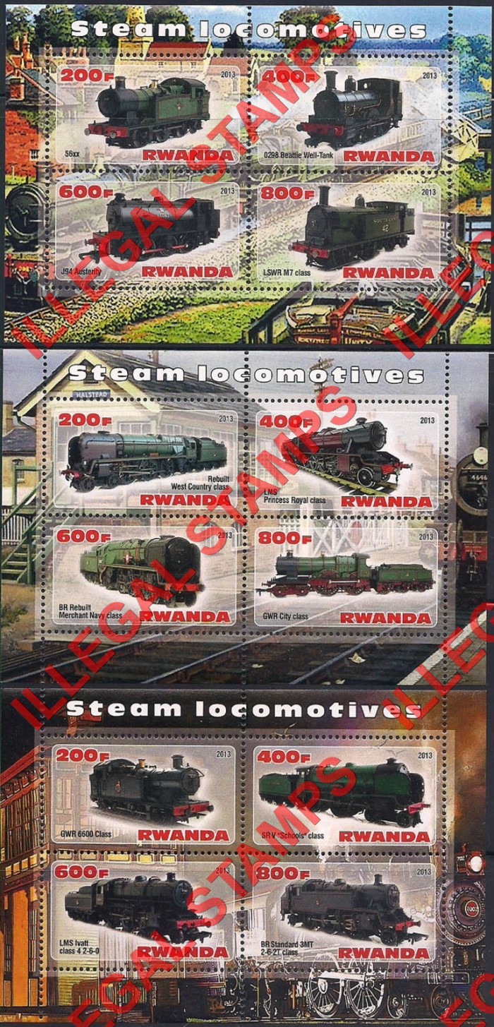 Rwanda 2013 Steam Locomotives Illegal Stamp Souvenir Sheets of 4 (Part 1) Rwanda 2013 Steam Locomotives Illegal Stamp Souvenir Sheets of 4 (Part 1)
