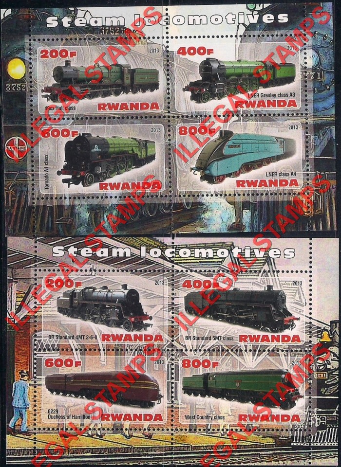 Rwanda 2013 Steam Locomotives Illegal Stamp Souvenir Sheets of 4 (Part 2) Rwanda 2013 Steam Locomotives Illegal Stamp Souvenir Sheets of 4 (Part 2)