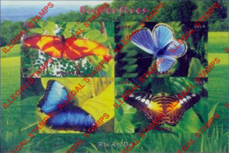 Rwanda 2015 Butterflies Illegal Stamp Souvenir Sheet of 6 Rwanda 2015 Butterflies Illegal Stamp Souvenir Sheet of 6