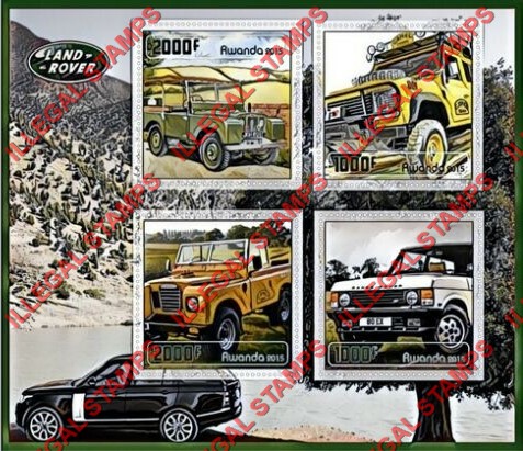 Rwanda 2015 Land Rover Illegal Stamp Souvenir Sheet of 4 Rwanda 2015 Land Rover Illegal Stamp Souvenir Sheet of 4