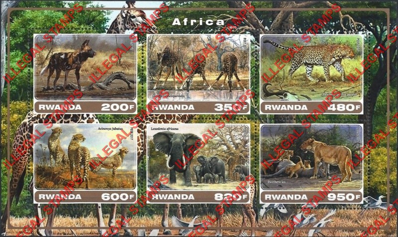 Rwanda 2017 Animals of Africa Illegal Stamp Souvenir Sheet of 6 Rwanda 2017 Animals of Africa Illegal Stamp Souvenir Sheet of 6