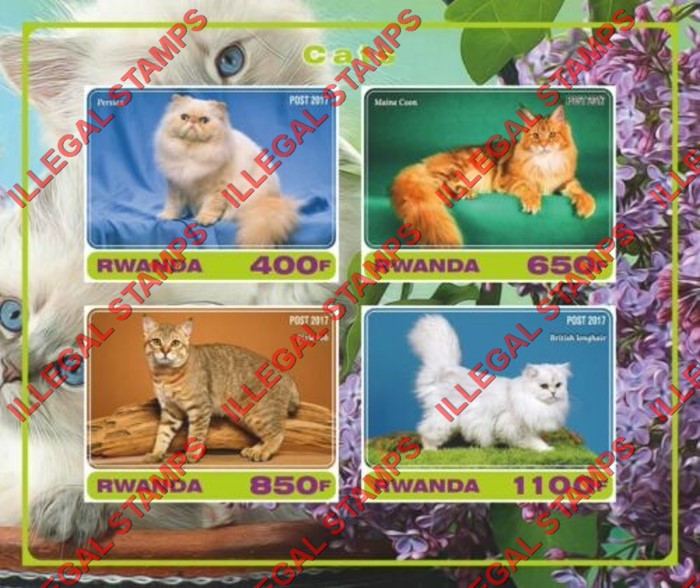Rwanda 2017 Cats Illegal Stamp Souvenir Sheet of 4 Rwanda 2017 Cats Illegal Stamp Souvenir Sheet of 4