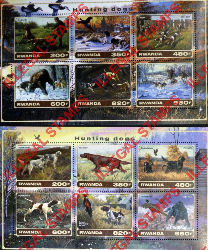 Rwanda 2017 Hunting Dogs Illegal Stamp Souvenir Sheets of 6 Rwanda 2017 Hunting Dogs Illegal Stamp Souvenir Sheets of 6