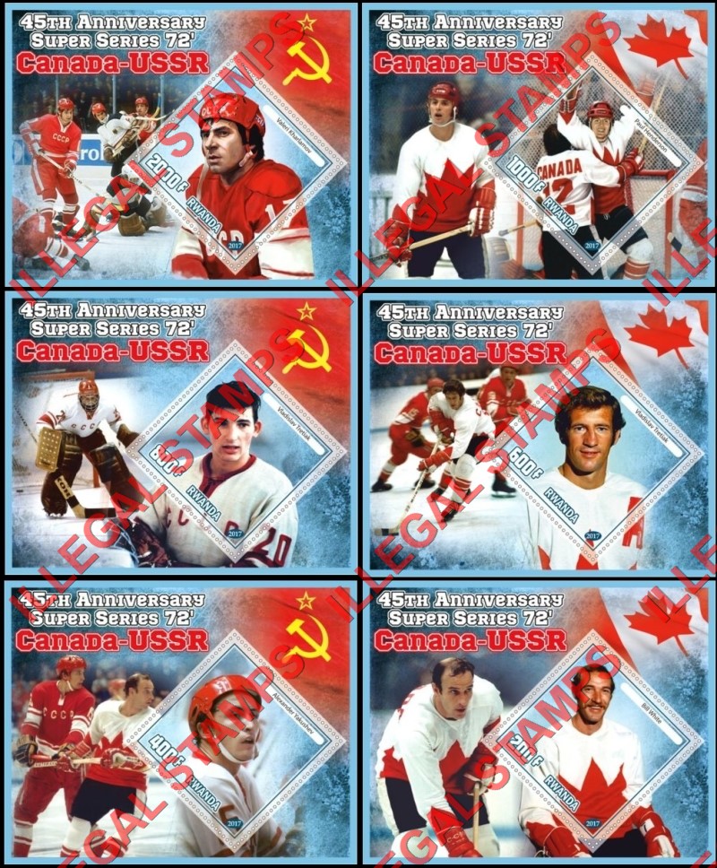 Rwanda 2017 Ice Hockey Illegal Stamp Souvenir Sheets of 1 Rwanda 2017 Ice Hockey Illegal Stamp Souvenir Sheets of 1