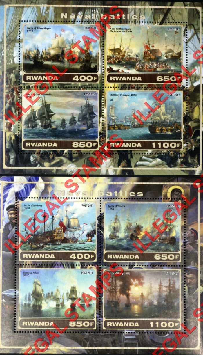 Rwanda 2017 Naval Battles Illegal Stamp Souvenir Sheets of 4 Rwanda 2017 Naval Battles Illegal Stamp Souvenir Sheets of 4