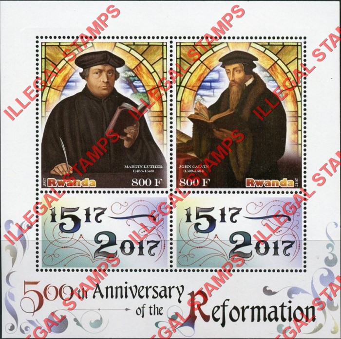 Rwanda 2017 Reformation Illegal Stamp Souvenir Sheet of 2 Rwanda 2017 Reformation Illegal Stamp Souvenir Sheet of 2