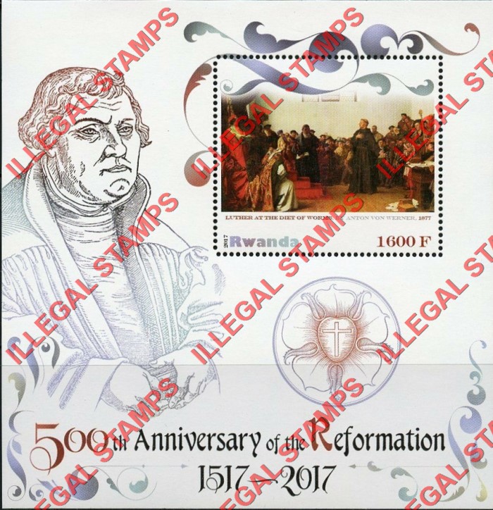 Rwanda 2017 Reformation Illegal Stamp Souvenir Sheet of 1 Rwanda 2017 Reformation Illegal Stamp Souvenir Sheet of 1