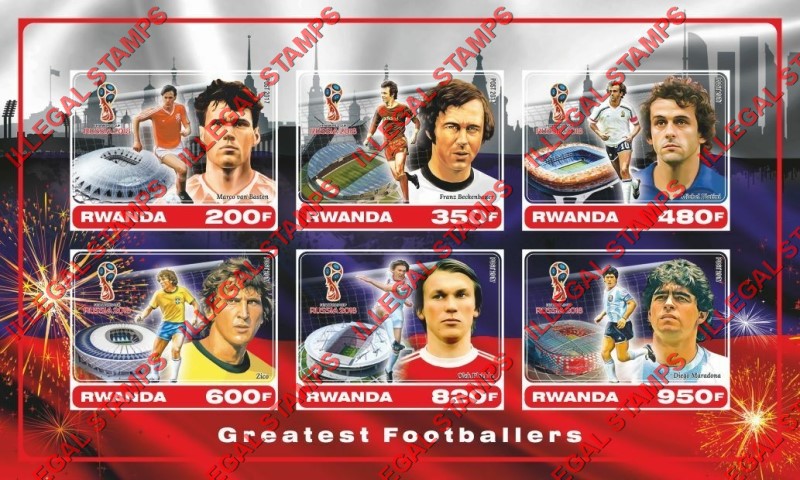 Rwanda 2017 World Cup Soccer (Football) Illegal Stamp Souvenir Sheet of 6 Rwanda 2017 World Cup Soccer (Football) Illegal Stamp Souvenir Sheet of 6