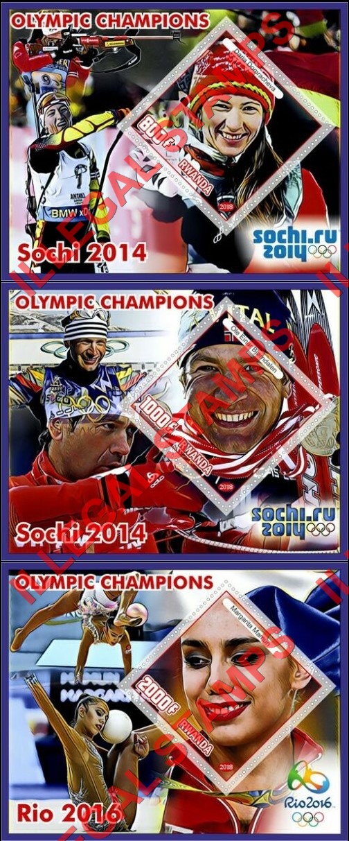 Rwanda 2018 Olympic Champions Illegal Stamp Souvenir Sheets of 1 (Part 2)