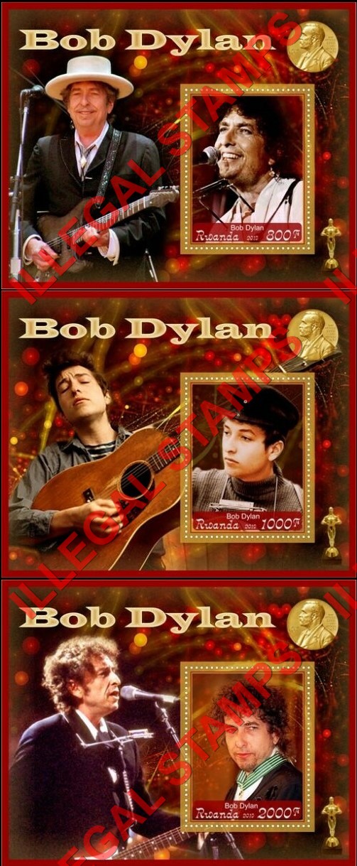 Rwanda 2019 Bob Dylan Illegal Stamp Souvenir Sheets of 1 (Part 2)