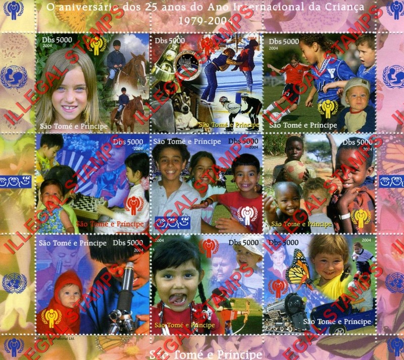 Saint Thomas and Prince Islands 2004 Year of the Child Illegal Stamp Souvenir Sheet of 9 Saint Thomas and Prince Islands 2004 Year of the Child Illegal Stamp Souvenir Sheet of 9