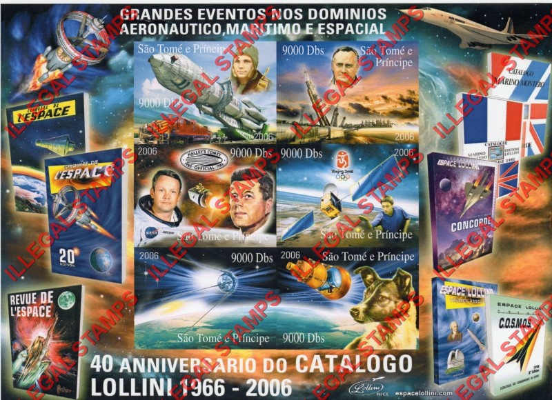 Saint Thomas and Prince Islands 2006 Major Events Lollini Catalogs Anniversary Illegal Stamp Souvenir Sheet of 6 Saint Thomas and Prince Islands 2006 Major Events Lollini Catalogs Anniversary Illegal Stamp Souvenir Sheet of 6