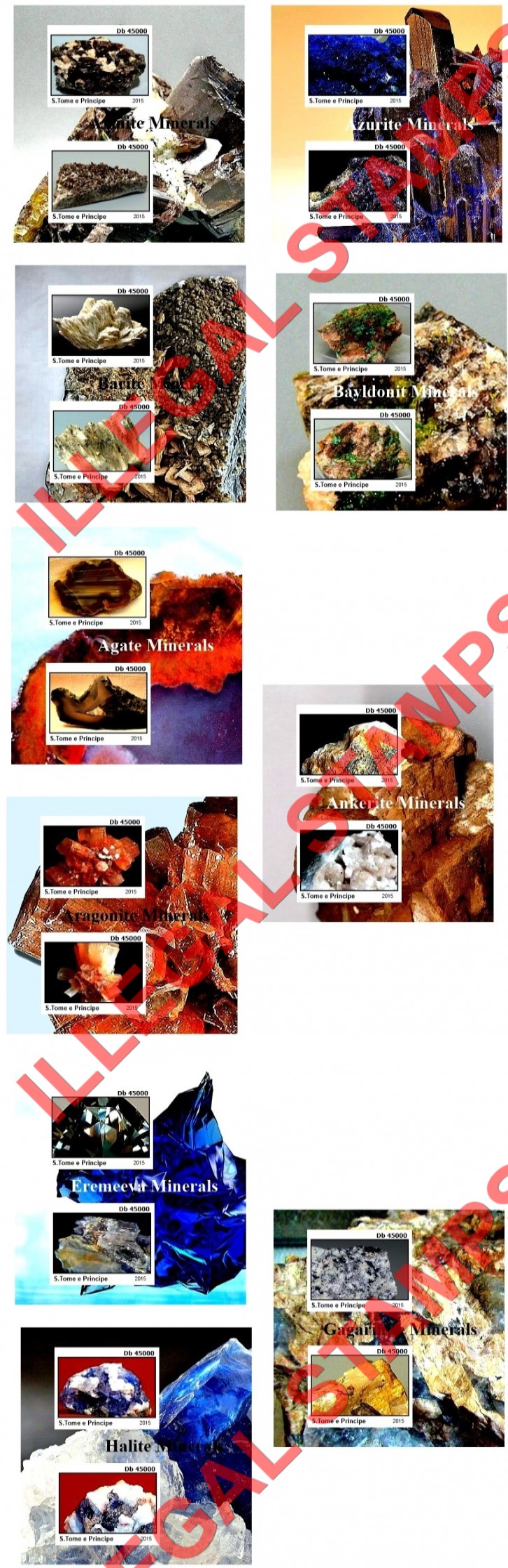 Saint Thomas and Prince Islands 2015 Minerals Illegal Stamp Souvenir Sheets of 2 (Part 2) Saint Thomas and Prince Islands 2015 Minerals Illegal Stamp Souvenir Sheets of 2 (Part 2)