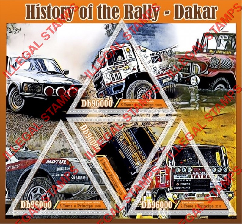 Saint Thomas and Prince Islands 2016 Dakar Rally History Illegal Stamp Souvenir Sheet of 4 Saint Thomas and Prince Islands 2016 Dakar Rally History Illegal Stamp Souvenir Sheet of 4