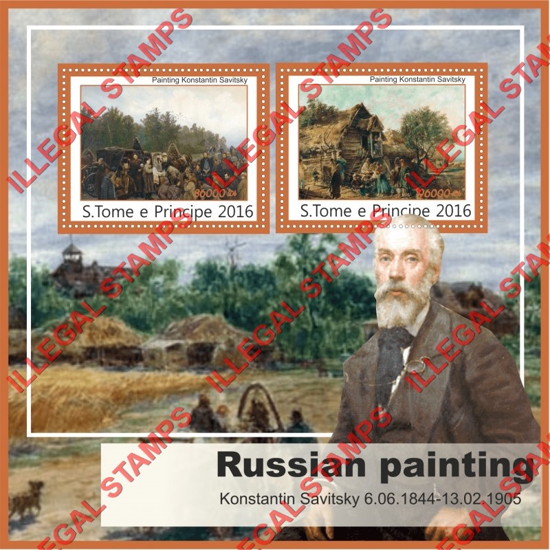 Saint Thomas and Prince Islands 2016 Paintings by Konstantin Savitsky Illegal Stamp Souvenir Sheet of 2 Saint Thomas and Prince Islands 2016 Paintings by Konstantin Savitsky Illegal Stamp Souvenir Sheet of 2