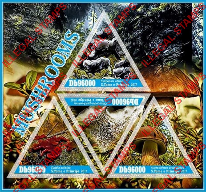 Saint Thomas and Prince Islands 2017 Mushrooms Illegal Stamp Souvenir Sheet of 4 Saint Thomas and Prince Islands 2017 Mushrooms Illegal Stamp Souvenir Sheet of 4