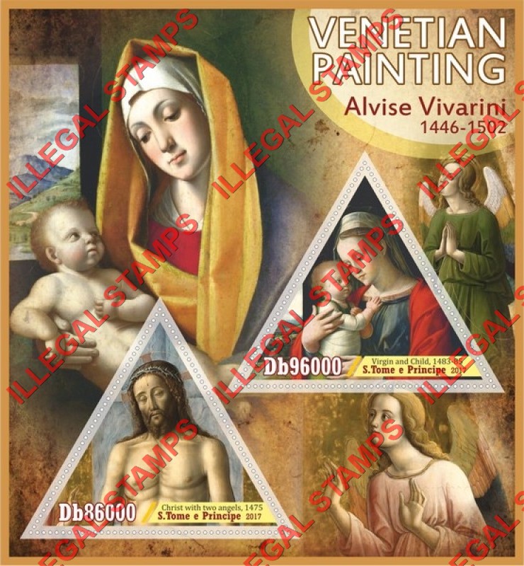 Saint Thomas and Prince Islands 2017 Paintings by Alvise Vivarini Illegal Stamp Souvenir Sheet of 2 Saint Thomas and Prince Islands 2017 Paintings by Alvise Vivarini Illegal Stamp Souvenir Sheet of 2