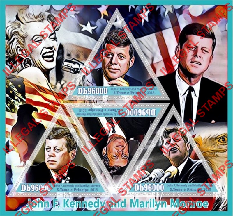 Saint Thomas and Prince Islands 2018 John F. Kennedy and Marilyn Monroe Illegal Stamp Souvenir Sheet of 4 Saint Thomas and Prince Islands 2018 John F. Kennedy and Marilyn Monroe Illegal Stamp Souvenir Sheet of 4