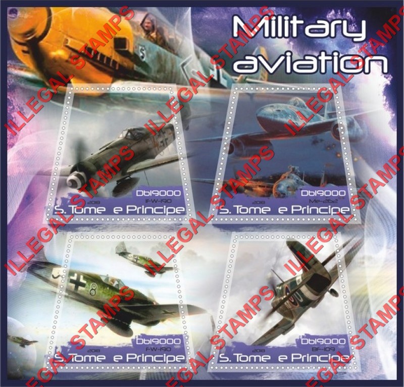 Saint Thomas and Prince Islands 2018 Military Aviation Illegal Stamp Souvenir Sheet of 4