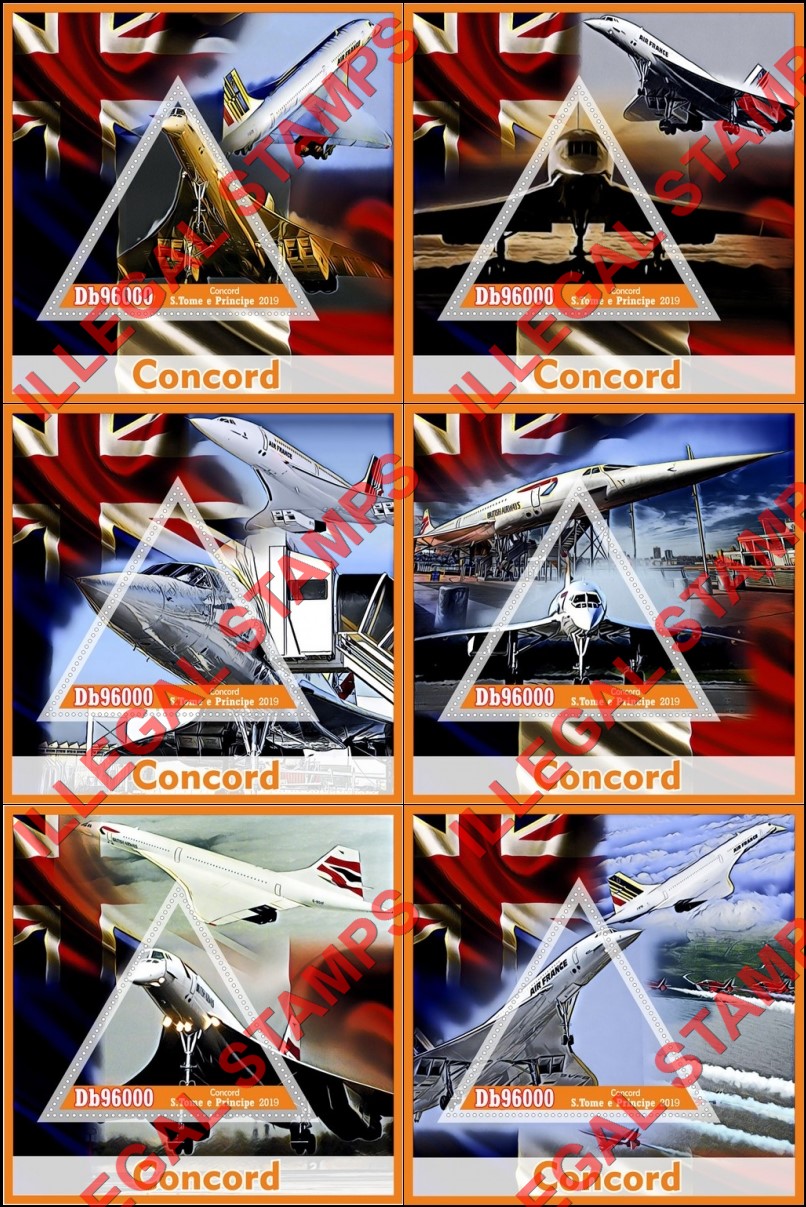 Saint Thomas and Prince Islands 2019 Concorde Illegal Stamp Souvenir Sheets of 1 Saint Thomas and Prince Islands 2019 Concorde Illegal Stamp Souvenir Sheets of 1